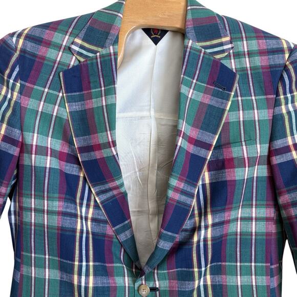Tommy Hilfiger Other - Vintage 90's Tommy Hilfiger Blazer Men's Size 42L Plaid Blue Green Cotton USA